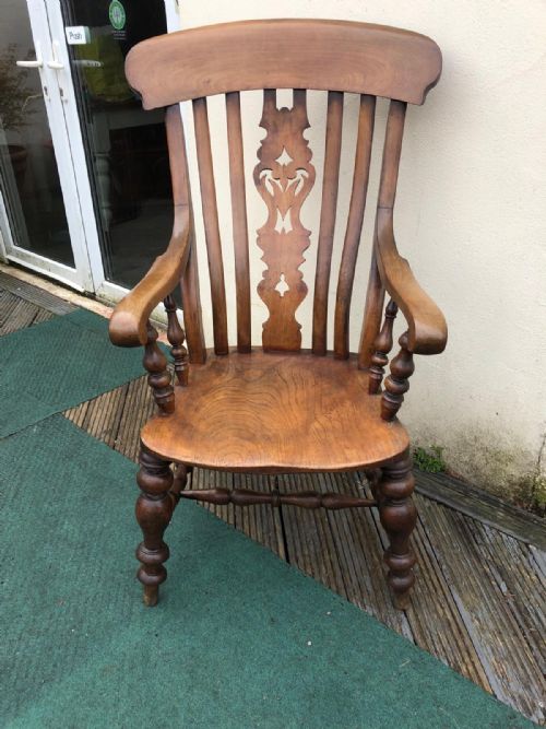 a fine victorian lathe back large scale kitchen armchair - CATEGORY: ANTIQUE CHAIRS - DATED VICTORIAN
