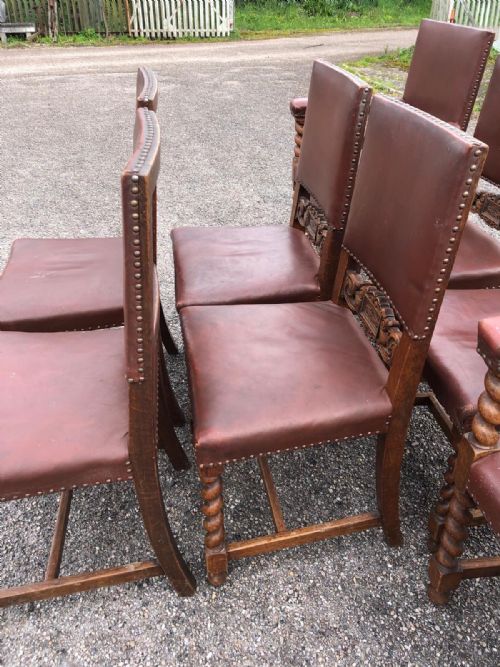 AN ANTIQUE SET OF 8 OAK AND LEATHER CHAIRS IN OAK AND LEATHER - ADDITIONAL PHOTO 2