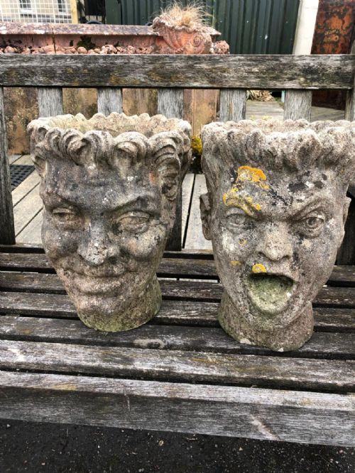 an unusual antique pair of reconstituted stone planters - CATEGORY: ANTIQUE MISCELLANEOUS - DATED 1920