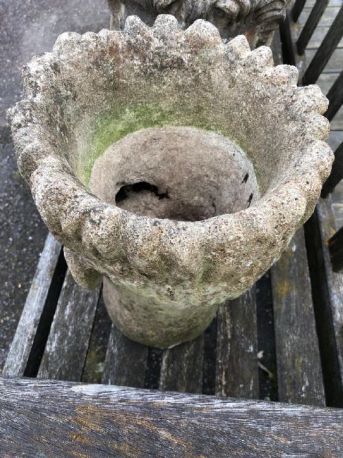 AN UNUSUAL ANTIQUE PAIR OF RECONSTITUTED STONE PLANTERS - ADDITIONAL PHOTO 1
