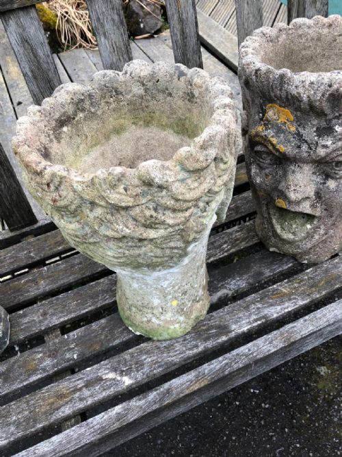 AN UNUSUAL ANTIQUE PAIR OF RECONSTITUTED STONE PLANTERS - ADDITIONAL PHOTO 2