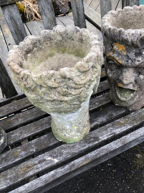 AN UNUSUAL ANTIQUE PAIR OF RECONSTITUTED STONE PLANTERS - ADDITIONAL PHOTO 3