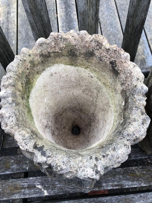 AN UNUSUAL ANTIQUE PAIR OF RECONSTITUTED STONE PLANTERS - ADDITIONAL PHOTO 5