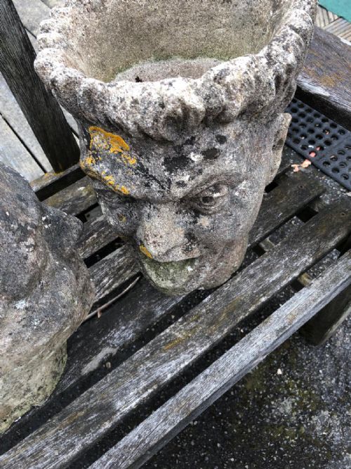 AN UNUSUAL ANTIQUE PAIR OF RECONSTITUTED STONE PLANTERS - ADDITIONAL PHOTO 6