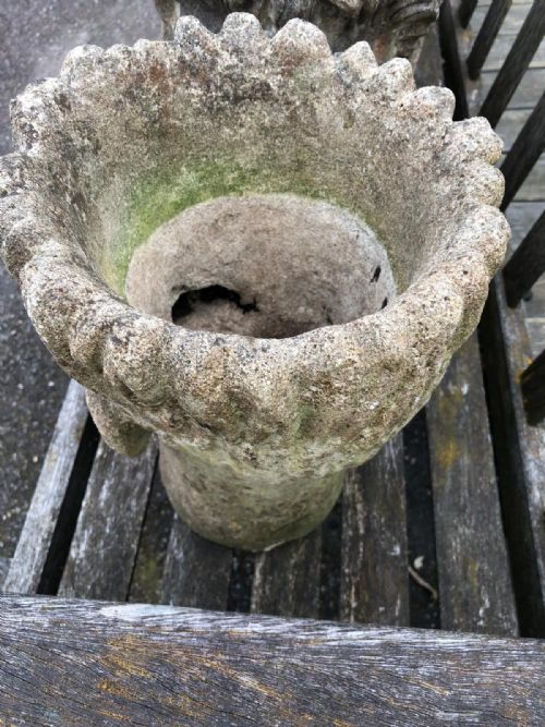 AN UNUSUAL ANTIQUE PAIR OF RECONSTITUTED STONE PLANTERS - ADDITIONAL PHOTO 8
