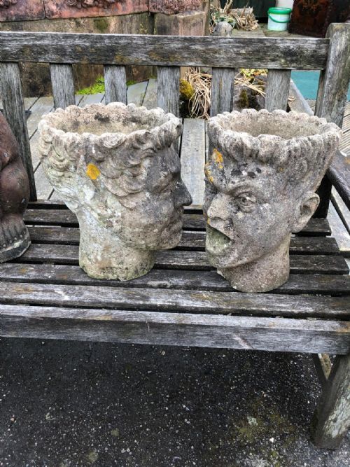 AN UNUSUAL ANTIQUE PAIR OF RECONSTITUTED STONE PLANTERS - ADDITIONAL PHOTO 9