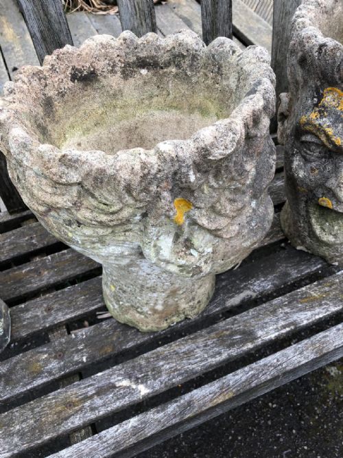 AN UNUSUAL ANTIQUE PAIR OF RECONSTITUTED STONE PLANTERS - ADDITIONAL PHOTO 10