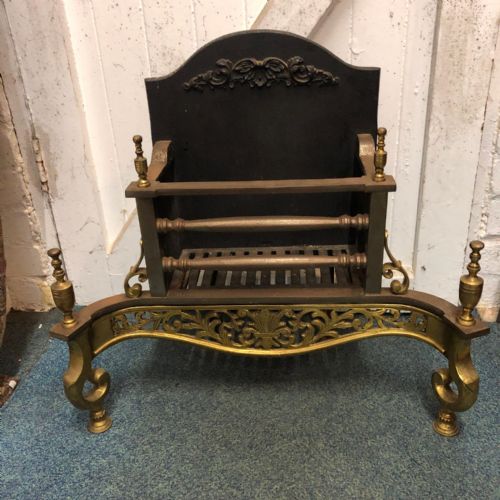 antique brass and steel fire grate - CATEGORY: ANTIQUE FIREPLACES - DATED 1900