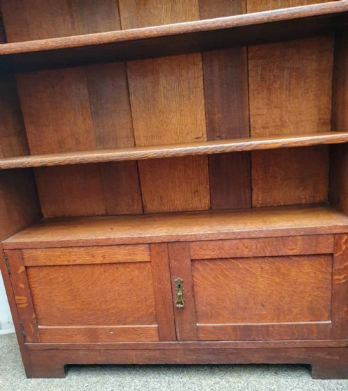 ANTIQUE OAK ART'S AND CRAFTS OPEN BOOKCASE - ADDITIONAL PHOTO 3