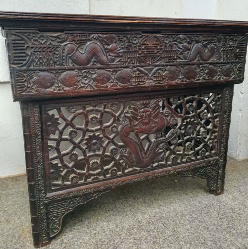 an antique oriental carved scribes table - CATEGORY: ANTIQUE DESKS - DATED 19TH CENTURY