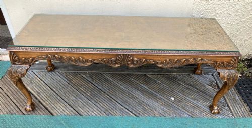 a quality large antique carved walnut coffee table - CATEGORY: ANTIQUE TABLES - DATED 1920