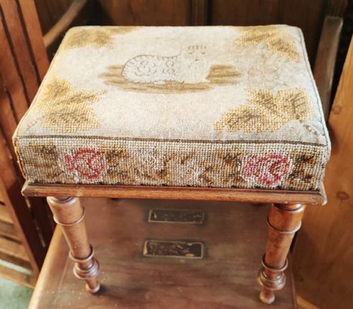 charming antique mahogany needlework stool - CATEGORY: ANTIQUE STOOLS - DATED 19TH CENTURY