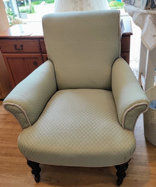 antique upholstered armchair - CATEGORY: ANTIQUE CHAIRS - DATED VICTORIAN