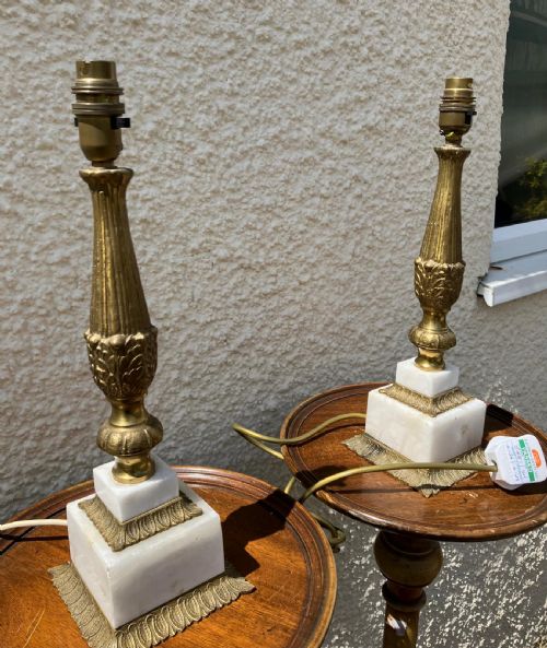antique pair of marble and brass table lamps - CATEGORY: ANTIQUE LIGHTING - DATED 1920