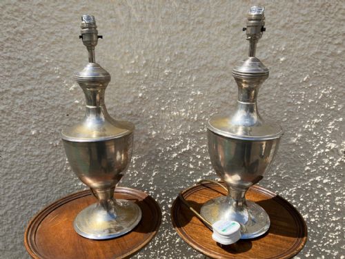 antique pair of urn shaped table lampsin silver plated lampsl - CATEGORY: ANTIQUE LIGHTING - DATED 1920