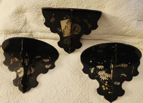 antique set of 3 asthetic movement paper mache wall brackets - CATEGORY: ANTIQUE MISCELLANEOUS - DATED VICTORIAN