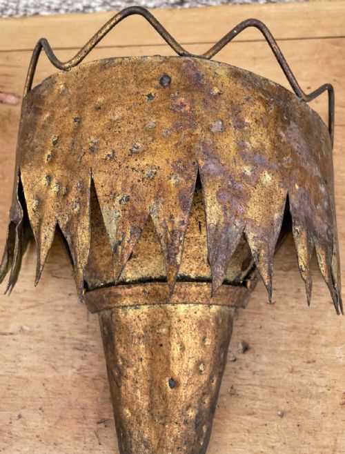 ANTIQUE SET OF 3 TOLEWARE GILDED TORCH WALL LIGHTS - ADDITIONAL PHOTO 4