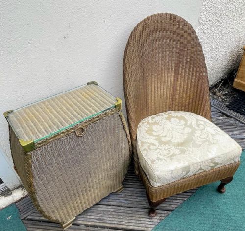 antique lloyd loom basket and chair - CATEGORY: ANTIQUE FURNITURE - DATED 1920
