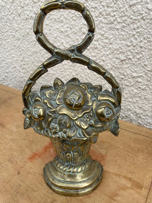 ANTIQUE BRASS FLOWER BASKET DOORSTOP - ADDITIONAL PHOTO 2