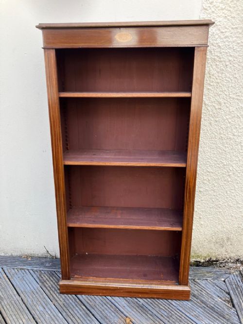 tall edwardian inlaid mahogany open bookcase - CATEGORY: ANTIQUE BOOKCASES - DATED EDWARDIAN
