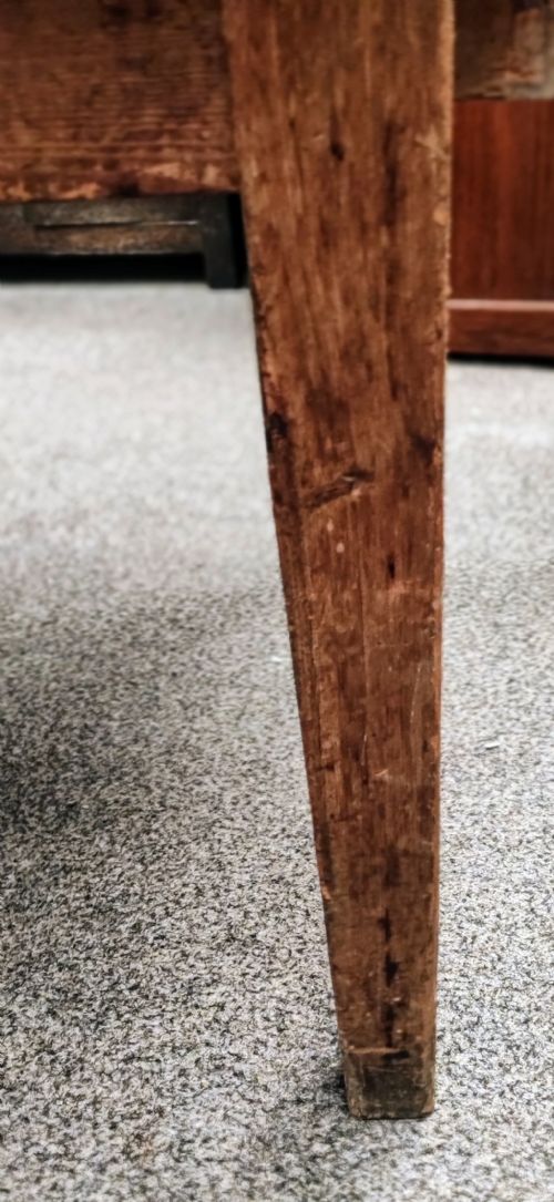 AN ANTIQUE PINE KITCHEN TABLE WITH DUCK EGG BLUE FORMICA TOP - ADDITIONAL PHOTO 3