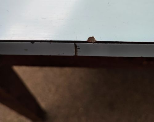AN ANTIQUE PINE KITCHEN TABLE WITH DUCK EGG BLUE FORMICA TOP - ADDITIONAL PHOTO 15