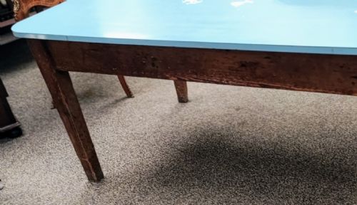 AN ANTIQUE PINE KITCHEN TABLE WITH DUCK EGG BLUE FORMICA TOP - ADDITIONAL PHOTO 19