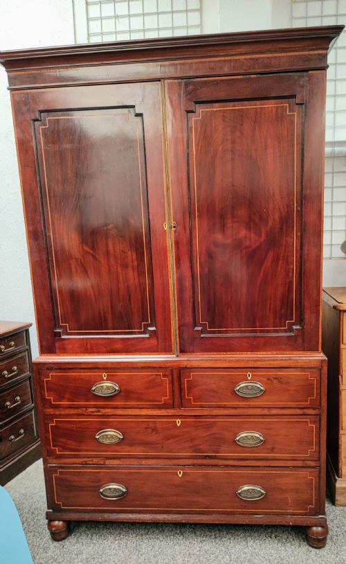 good regency inlaid linen press - CATEGORY: ANTIQUE CUPBOARDS - DATED REGENCY