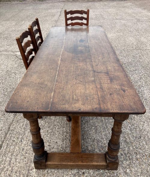 ANTIQUE LARGE OAK REFECTORY DINING TABLE - ADDITIONAL PHOTO 2