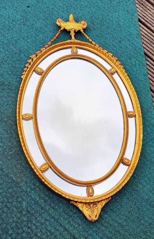 PRETTY EDWARDIAN CARVED GILTWOOD AND GESSO OVAL MIRROR - ADDITIONAL PHOTO 1