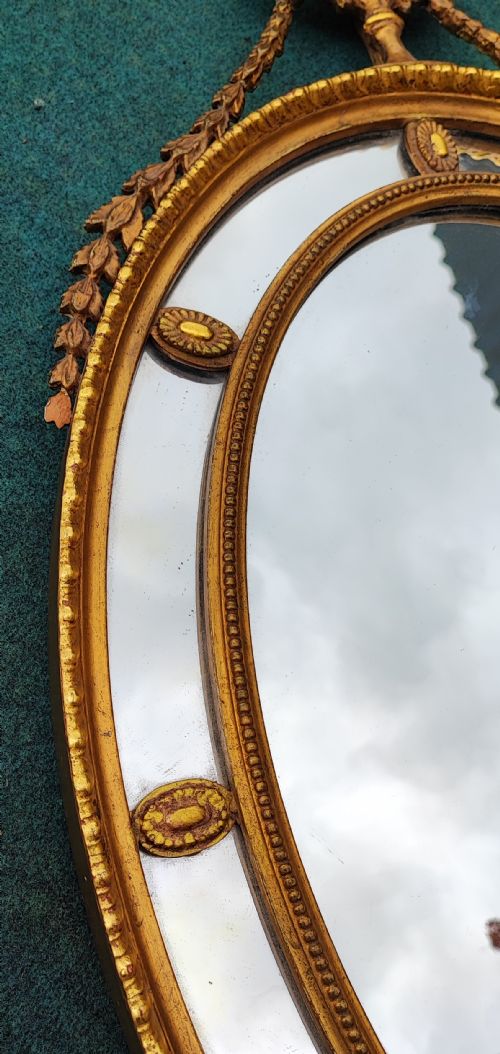 PRETTY EDWARDIAN CARVED GILTWOOD AND GESSO OVAL MIRROR - ADDITIONAL PHOTO 4