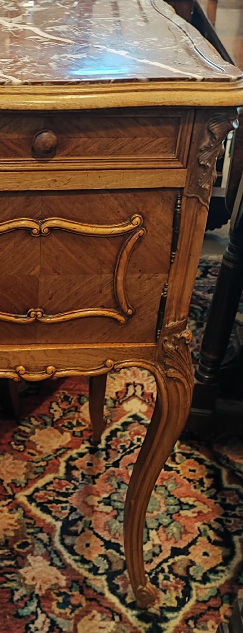 ANTIQUE FRENCH WALNUT BEDSIDE CABINET WITH MARBLE TOP - ADDITIONAL PHOTO 1