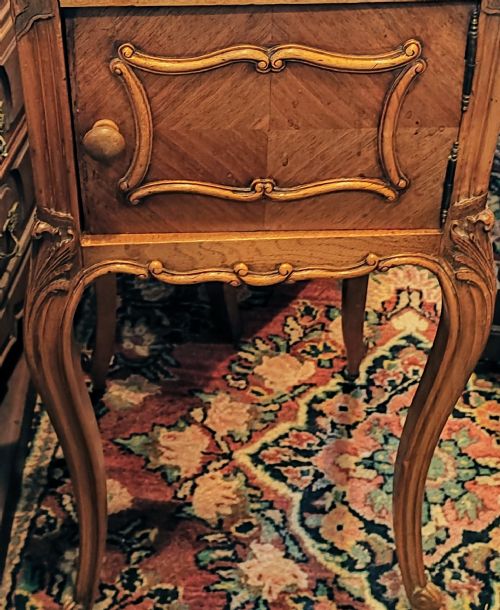 ANTIQUE FRENCH WALNUT BEDSIDE CABINET WITH MARBLE TOP - ADDITIONAL PHOTO 2