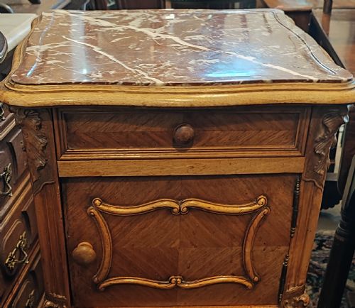 ANTIQUE FRENCH WALNUT BEDSIDE CABINET WITH MARBLE TOP - ADDITIONAL PHOTO 5