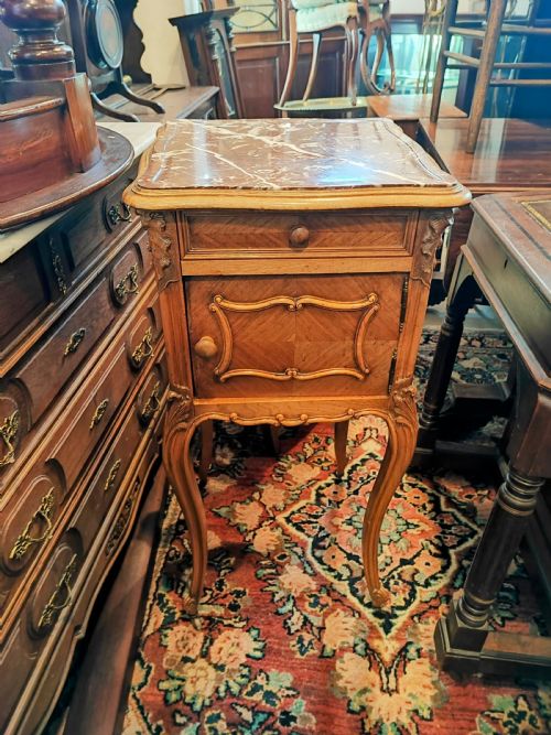 ANTIQUE FRENCH WALNUT BEDSIDE CABINET WITH MARBLE TOP - ADDITIONAL PHOTO 7