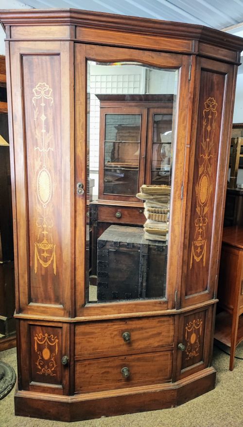 quality victorian marquetry inlaid hall cabinetrobe - CATEGORY: ANTIQUE WARDROBES - DATED VICTORIAN