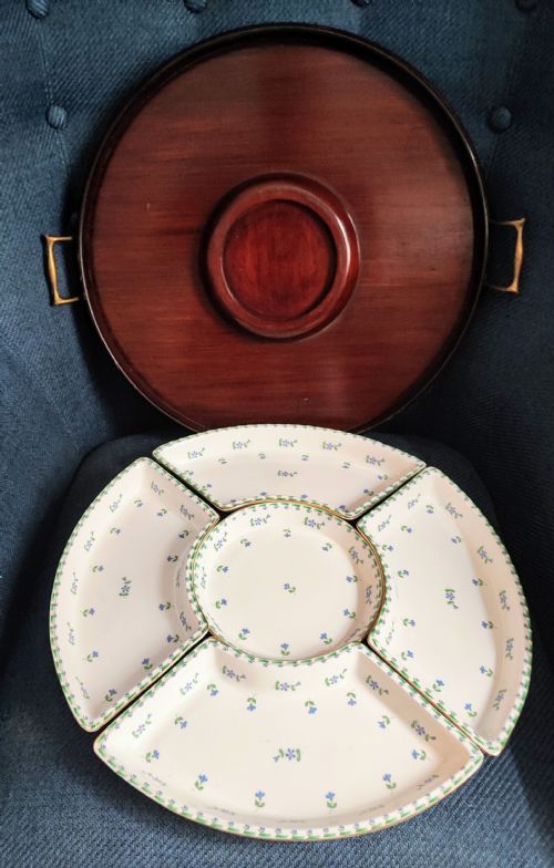 FINE ANTIQUE PORCELAIN SERVING TRAY WITH DISHES FOR HORS D'OEUVRES - ADDITIONAL PHOTO 6
