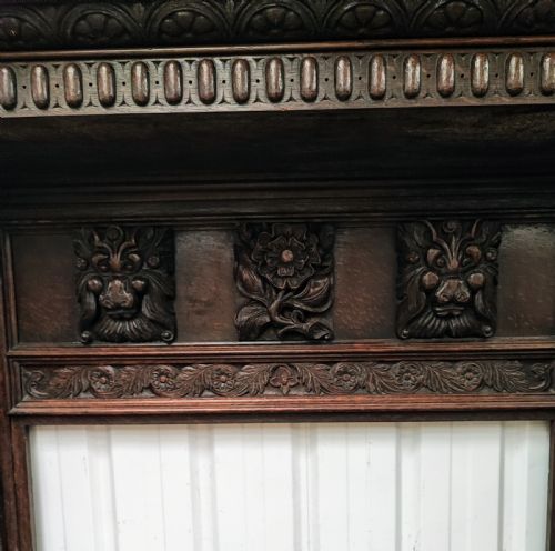 IMPRESSIVE ANTIQUE CARVED OAK FIRE SURROUND - ADDITIONAL PHOTO 3