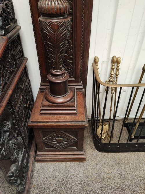 IMPRESSIVE ANTIQUE CARVED OAK FIRE SURROUND - ADDITIONAL PHOTO 9