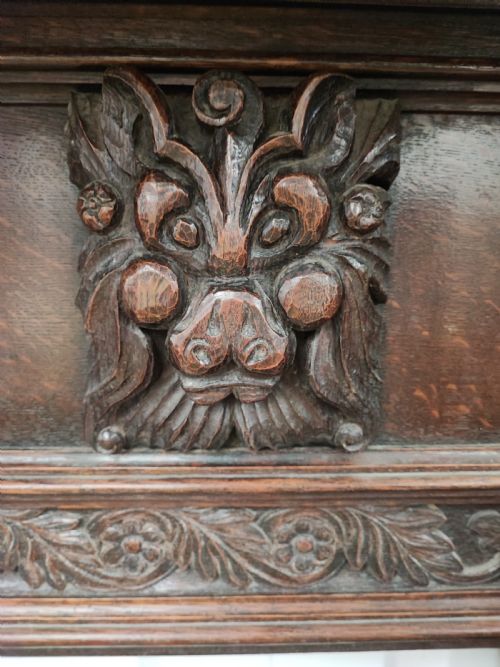 IMPRESSIVE ANTIQUE CARVED OAK FIRE SURROUND - ADDITIONAL PHOTO 10