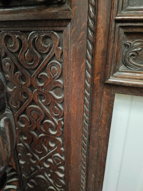 IMPRESSIVE ANTIQUE CARVED OAK FIRE SURROUND - ADDITIONAL PHOTO 12