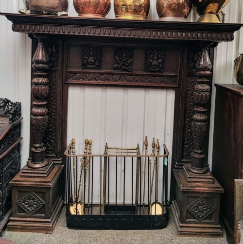 IMPRESSIVE ANTIQUE CARVED OAK FIRE SURROUND - ADDITIONAL PHOTO 17