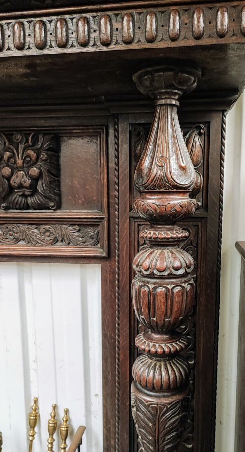 IMPRESSIVE ANTIQUE CARVED OAK FIRE SURROUND - ADDITIONAL PHOTO 18