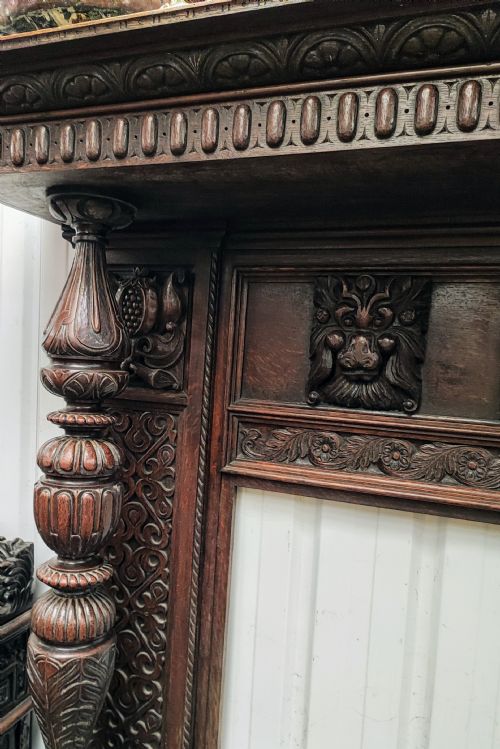 IMPRESSIVE ANTIQUE CARVED OAK FIRE SURROUND - ADDITIONAL PHOTO 19