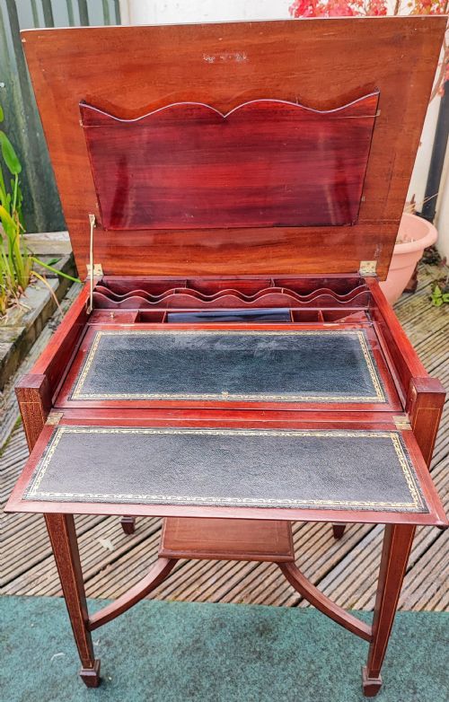 compact inlaid edwardian inlaid metamorphic writing table - CATEGORY: ANTIQUE DESKS - DATED EDWARDIAN