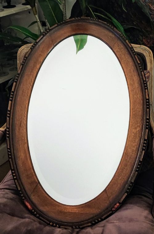 EDWARDIAN OAK OVAL MIRROR - ADDITIONAL PHOTO 1