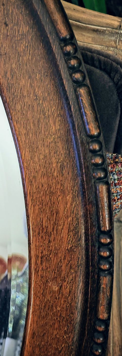 EDWARDIAN OAK OVAL MIRROR - ADDITIONAL PHOTO 2