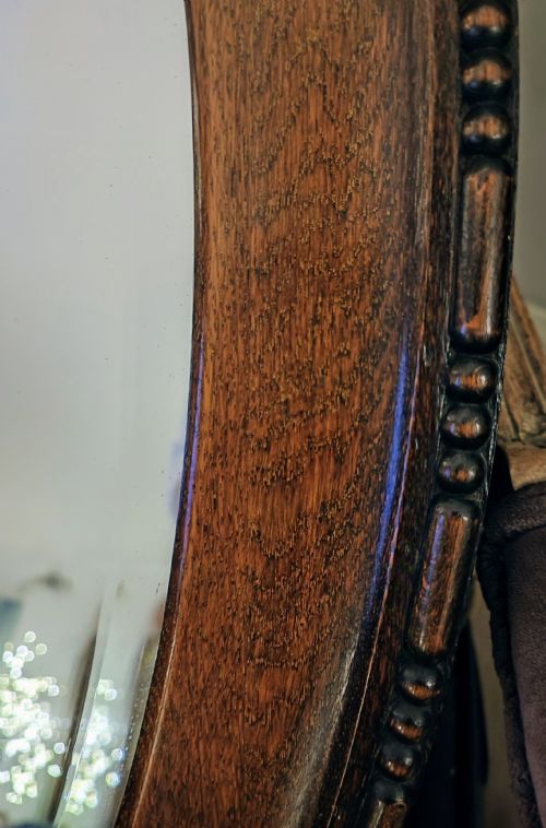 EDWARDIAN OAK OVAL MIRROR - ADDITIONAL PHOTO 6