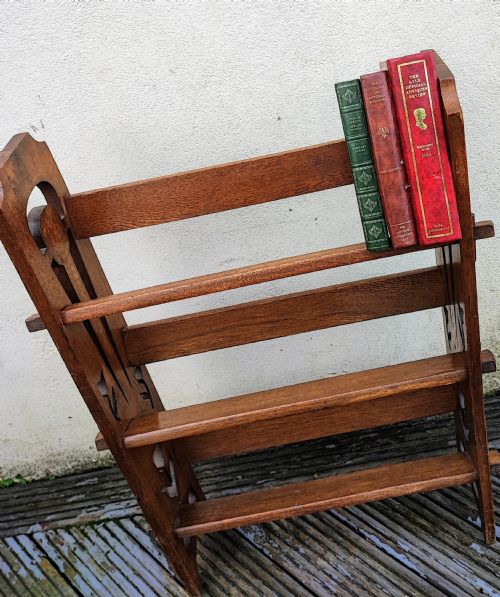 ANTIQUE OAK ART'S AND CRAFTS OPEN BOOKCASEIN THE LIBERTY'S STYLE - ADDITIONAL PHOTO 1