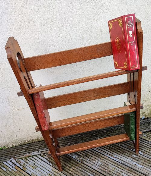 ANTIQUE OAK ART'S AND CRAFTS OPEN BOOKCASEIN THE LIBERTY'S STYLE - ADDITIONAL PHOTO 2